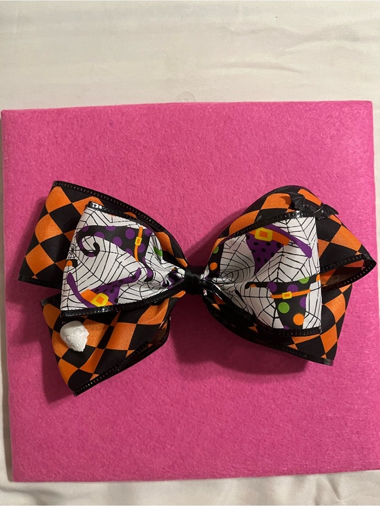 Other - Handmade Halloween Witch Bow Hair Clip - Orange, Black & Purple